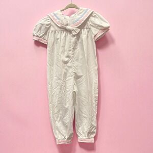 Fischer Price Baby Girls White Sailor Romper Jumpsuit Bow Pink Blue‎ Trim